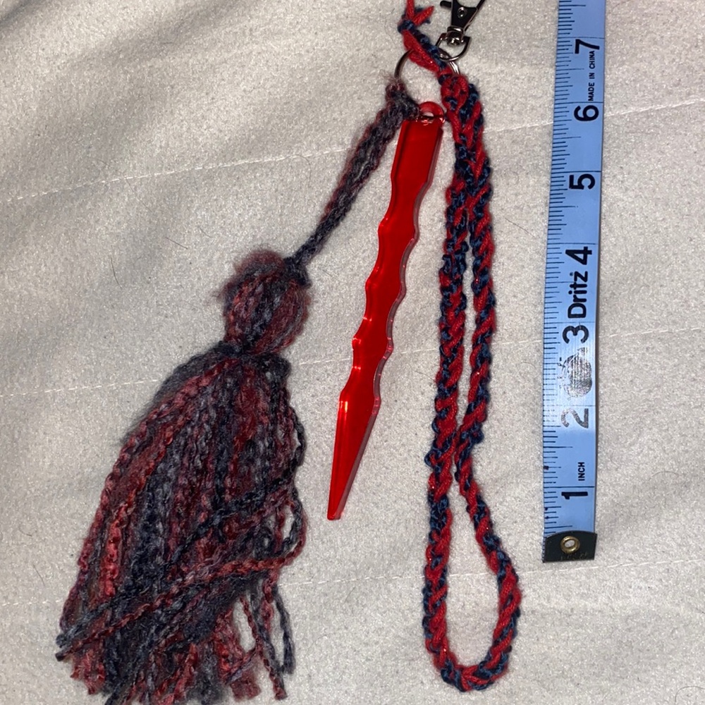 Red with blue accent self defense resin keychain